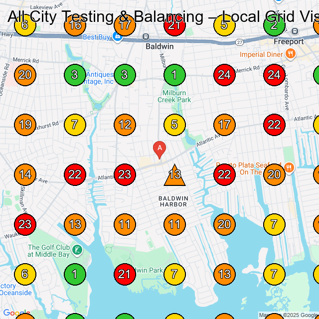 All City Testing & Balancing Hvac Contractor GeoGrid ranking map for Baldwin NY